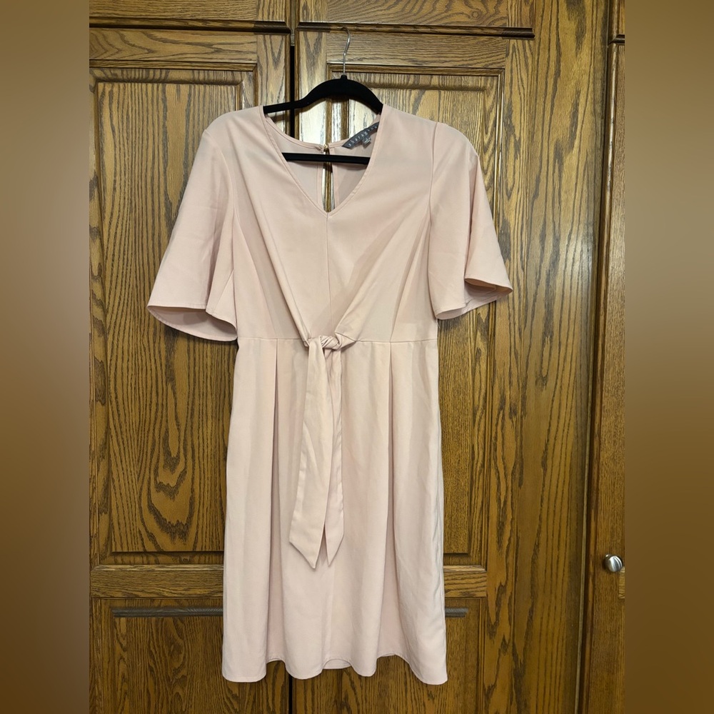 Sharagano Pink Flutter Sleeve Midi Dress